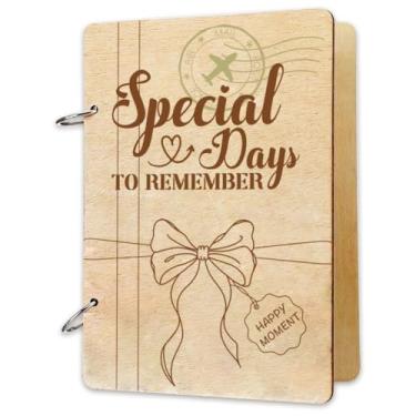 Imagem de SUPERDANT Special Days to Remember Fichário de folhas soltas de madeira, caixa de presente, laço, cartão postal, álbum de fotos, capa com 2 argolas, lembrete, aniversário, calendário, porta-livros,