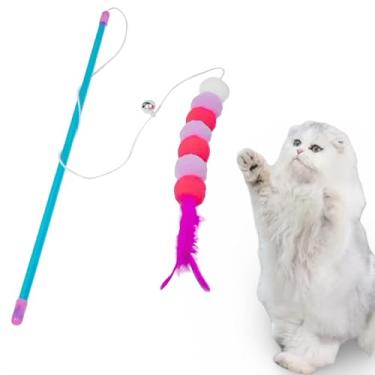 Imagem de Varinha para gatos Brinquedo Interativo Vara pra Gato Sisal Colorida Penas Plumas Varios Modelos (Lagarta Pena)