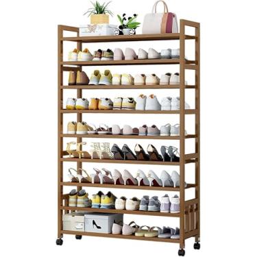 Imagem de Sapateira de 9 níveis com rolo, organizador de armazenamento de corredor em pé 100% bambu, prateleira multiuso para sapatos, 27-45 pares, para quarto, armário, entrada, dormitório, A, 90 cm