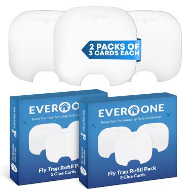 Imagem de EverOne Pacote de refil de armadilha para moscas – 2 pacotes com 3 cartões de cola cada (6 unidades no total) – Armadilhas adesivas para moscas, mosquitos e moscas de frutas – Compatível com apanhador