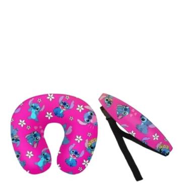 Imagem de Kit Almofada de pescoço + Faixa Apoio Suporte Cabeça de Bebê Cadeirinha Carro (Kit Stitch pink)