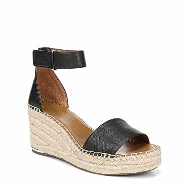 Imagem de Franco Sarto Sandália feminina Clemens Espadrille Wedge, Couro preto liso, 9.5 Wide