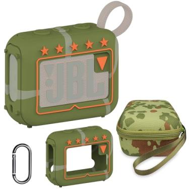 Imagem de JCHPINE Capa de silicone e capa rígida de viagem para alto-falante Bluetooth JBL Go 4 ultra portátil, acessórios para alto-falante JBL Go 4 Pro Sound Bluetooth Stand Up Holder (capa quadrada)