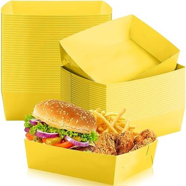 Imagem de Uiifan Pacote com 50 bandejas de papel para alimentos de 2,25 kg, pratos de nacho, bandejas de servir descartáveis, resistentes a gordura, barcos de servir para lanches de festa, tacos, cachorro-quente, churrasco, pipoca (amarelo)