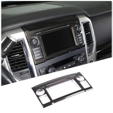 Imagem de Capa de acabamento de painel de navegação para console central de carro compatível com Nissan Titan 2016-2019, tela GPS de navegação multimídia, acessórios de decoração de moldura (padrão de fibra de