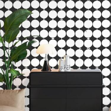 Imagem de MelunMer Papel de parede preto e branco descasque e cole papel de contato geométrico para armários e gavetas Papel de parede moderno autoadesivo removível Boho papel de parede de banheiro impermeável