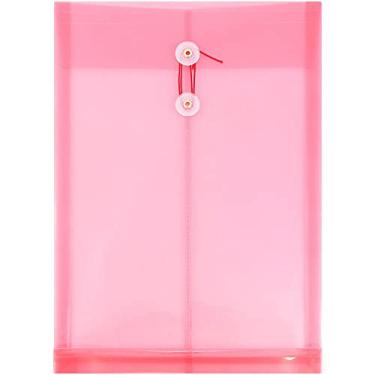 Imagem de JAM Paper® Envelope de plástico aberto com fecho de botão e cordão - Tamanho Ofício (26 x 37 cm) - Rosa - 12 envelopes por pacote
