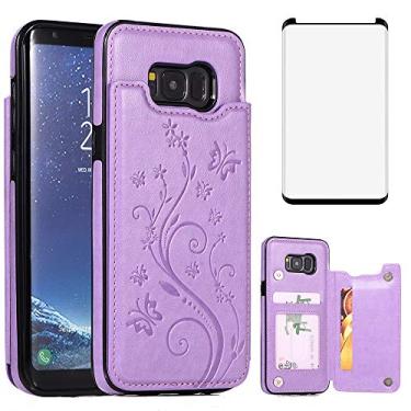 Imagem de Capa de telefone para Samsung Galaxy S8 Plus com protetor de tela de vidro temperado porta-cartões capa carteira flip couro acessórios para celular Glaxay S8plus S 8 8 plus 8S Edge S8+ SM-G955U capas