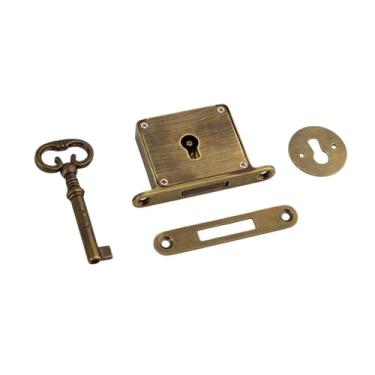 Imagem de Fenteer Conjunto de fechadura de armário com chave, fechadura de porta de armário de latão, resistente, decoração de casa, móveis, design vintage para caixa, Marrom, Fechadura