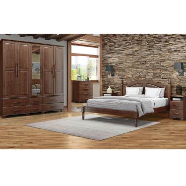 Imagem de Conjunto Quarto: Guarda-Roupa 5 Portas Cama Casal Cômoda 4 Gavetas 2 Mesas Cabeceiras Ouro Café Madeira Pinus - Finestra
