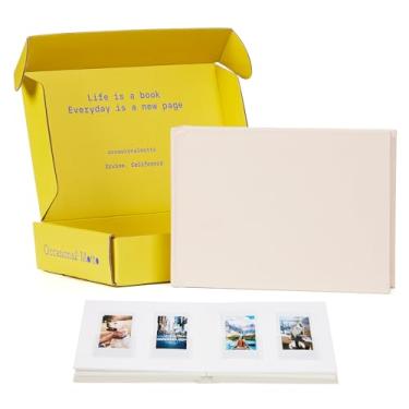 Imagem de Occasional Motto Álbum de Fotos de Capa Dura de Linho com 48 Bolsos, Livro de Visitas de Casamento com Espaço para Escrever- Adequado para Filme Instax Mini, Filme Fotográfico Inst (, Bege Creme)