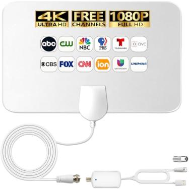 Imagem de Antena de TV interna para canais locais - Antena HDTV digital amplificada HD 4K com amplificador de sinal - Recepção de 360° de longa duração, suporte aéreo para todos os tipos de TV