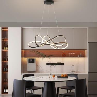 Imagem de LED Luzes pendentes DIY Lustre regulável ajustável pendurado luminárias pendentes para sala de jantar Cozinha Sala Bar com RC (Preto, L80*W66*H20 cm)