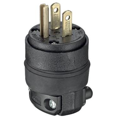 Imagem de Leviton 000-515PR-000 515PR 15 Amp 125 Volts, plugue de borracha de lâmina reta, NEMA 5-15P, preto