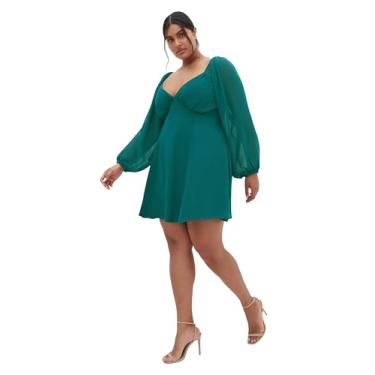 Imagem de City Chic Vestido feminino com babado, Azul-petróleo escuro, 25 Plus Size