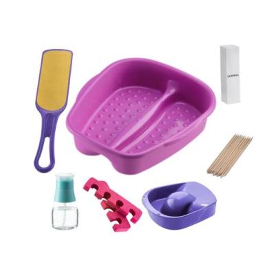 Imagem de Kit Manicure Pedicure Palito Tigela mão Bacia Pés Lixa Unha Separador 