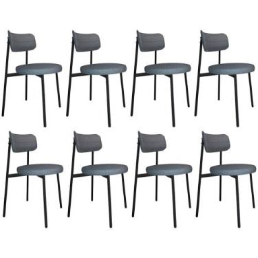 Imagem de Cadeira de Jantar Estofada Kit 8 Nyka M25 Linho Cinza - Mpozenato, Cin