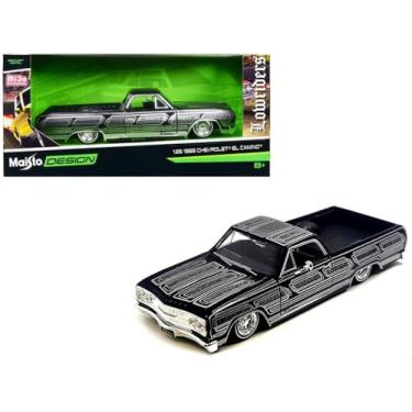Imagem de Maisto 1965 Chevrolet El Camino Lowrider Black Metallic with Silver Graphics Lowriders Series 1/25 Diecast Model Car