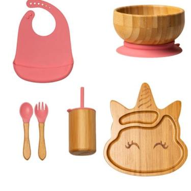 Imagem de Kit de Introdução Alimentar feito com Bambu e Silicone  Pink Unicórn -
