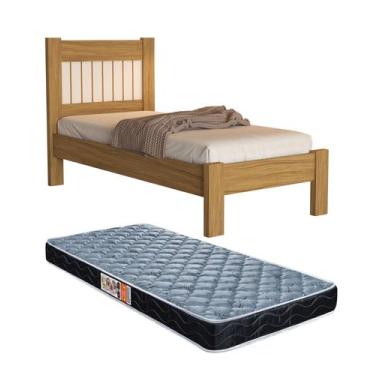 Imagem de Cama Para Quarto De Solteiro MDF Com Estrado Madeira Bela Com Colchão 