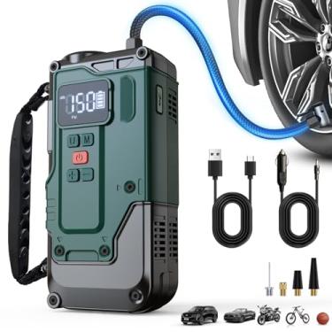 Imagem de Compressor de ar portátil para inflador de pneu sem fio - 8000 mAh e 12 V DC Dual Power, 8X mais rápido, bomba de ar de 150 PSI para pneus de carro, bicicleta, motocicleta, bola, com medidor de