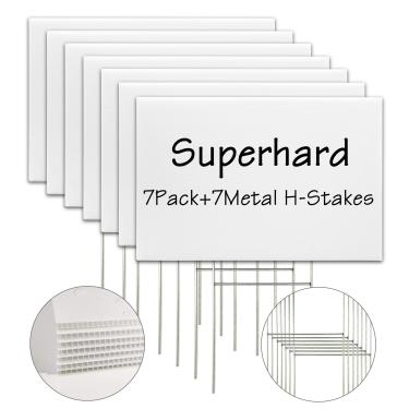 Imagem de Placas de jardim em branco com estacas, pacote com 7 45 x 30 cm, placa de gramado de plástico branco para feliz aniversário, placas de venda de garagem, aluguel, decorações de guia, placas de gramado