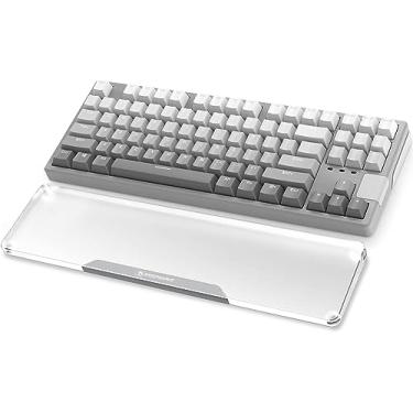 Imagem de SELORSS Descanso de pulso para teclado de acrílico -80% TKL Teclado mecânico - Suporte de pulso de mesa com logotipo personalizado em liga de alumínio CNC para teclado de computador, prata