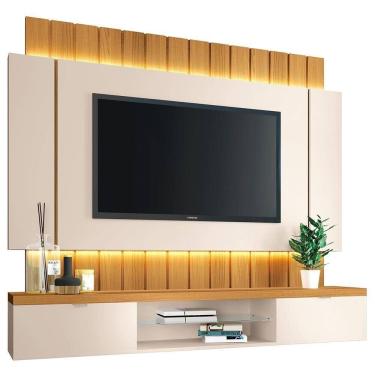 Imagem de Painel Para Tv 55 Pol Ripado Com Bancada Suspensa Luzzi B01 Off White Cinamomo - Lyam Decor