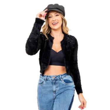 Imagem de Casaco Pelinho Cropped Premium Tendência - SML Fashion, Feminino, Pret