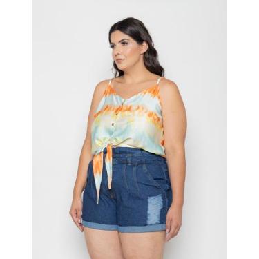 Imagem de Regata Feminina Plus Size Alcinha Tie Dye Nó Com Botões Premium - SML 