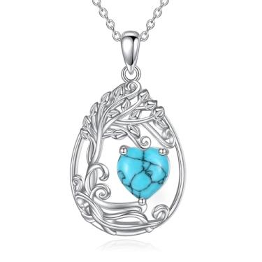 Imagem de AINFQY Colar com pedra do mês de nascimento da árvore da vida, prata esterlina, pingente de lágrima, pedra preciosa, aniversário, formatura, presente para mulheres, esposa, Prata esterlina, Zircônia