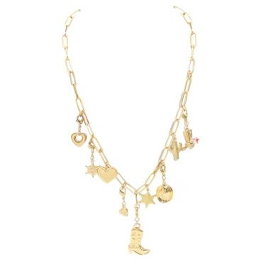 Imagem de JNF Colar gargantilha grossa em camadas de ouro e prata com pingentes sortidos, corrente em tom de ouro 18 K, prata esterlina, feito à mão, Boho Y2K, 45 cm, ajustável, Adjustable, Metal metal Esmalte,