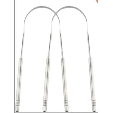 Imagem de Raspador de Língua em Aço Inox, Kit com 2 Unidades, Removedor de Saburra