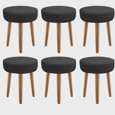 Imagem de Kit 06 Banqueta Alta Julia Industrial 55cm Pé Palito Caramelo Sintético Preto - Ahz Móveis