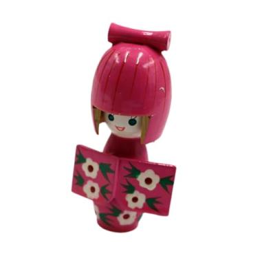 Imagem de WeiLaiKeQi Doll Kimono de madeira Handicraft de estátua colecionável 4,13 polegadas boneca tradicional boneca japonesa para a loja de entrada de mesa em casa, Rosa