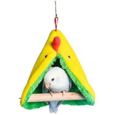 Imagem de Rede de pássaros quente de inverno, barraca papagaios ninho pendurado, pássaros pequenos macios cama de dormir esconderijo caverna para periquitos, calopsita conures Lovebirds Finch, bonito suporte de poleiro de gaiola de pássaros brinquedo balanço