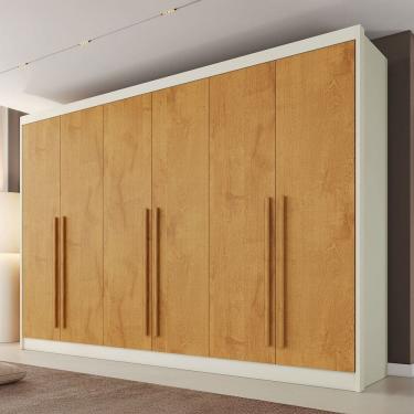 Imagem de Guarda-Roupa Casal Alba Plus 6 Portas 4 Gavetas 100% Mdf Off White/Peroba - Mademarques