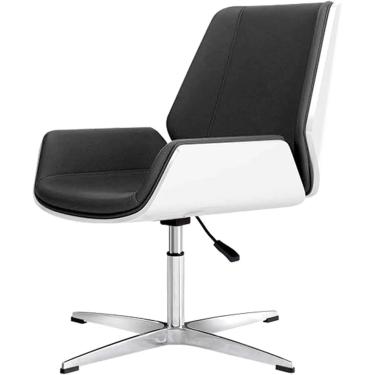 Imagem de Cadeira Executiva Sem Rodas Cadeira De Escritório Giratória De Altura Ajustável Inclinação Para Trás Cadeira De Computador Cadeira De Mesa De Couro Pu, Black