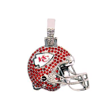 Imagem de GLD Pingente de capacete de time esportivo da NFL oficialmente licenciado - pingente de colar de futebol americano banhado a ouro, Ouro branco, Zircônia cúbica