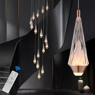 Imagem de AVLRM Lustres De Cristal Grandes De 118 Pol. Para Tetos Altos, Lustre De Cristal Com 16 Luzes Para Escada Longa, Pendente De Teto Com Led Regulável Para Escada Em Espiral, Hall De Entrada, Sala De