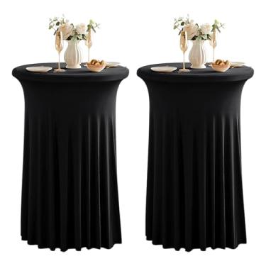 Imagem de Dimatic Pacote com 2 toalhas de mesa pretas de cano alto para coquetel, toalha de mesa elástica com saia justa de 81 cm, toalhas de mesa redondas de elastano para festa, casamento, banquete