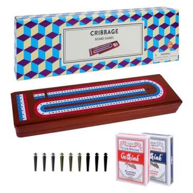 Imagem de Offelec Conjunto De Jogo Tabuleiro Cribbage Madeira Grande 15", Placar 3 Pistas Com Grandes Slots Para Armazenar 2 Cartas Baralho E 9 Pinos Metal, Mesa Noite Diverti