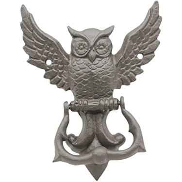 Imagem de DSeenLeap Aldrava de porta frontal para decoração de 17 cm de altura aldrava de ferro fundido com coruja realista, batente de porta frontal para portas de pátio portas de celeiro ao ar livre, fácil de
