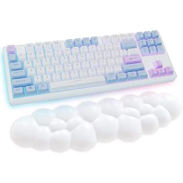 Imagem de Sushret Descanso de Pulso em Nuvem para Teclado, Descanso de Palma Branco com Espuma de Memória e Couro PU, Apoio para Pulso e Braço Fofo, Almofada para Mesa de PC/Gaming/Computador/Escritório