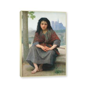 Imagem de NHLDZYH Moldura dourada champanhe. Impressões de arte William Adolphe Bouguereau - Pintura de retrato - (Os sem-teto) - Pôster temático de mitologia grega - Pôster de decoração de parede vintage. 50 x