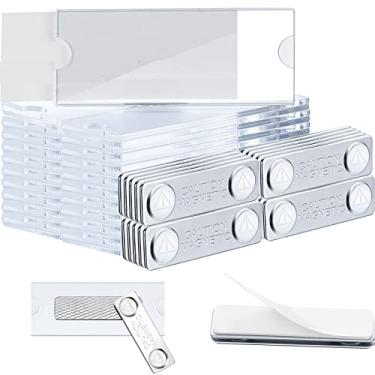 Imagem de Gersoniel Kit de etiquetas magnéticas de nome suportes de crachá de acrílico etiqueta clara com inserções de papel para impressão em branco suporte de ímãs etiqueta personalizada para escritório escolar (12 peças)