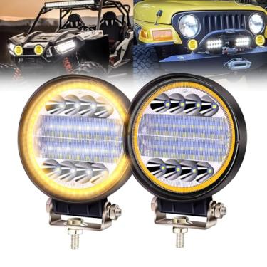 Imagem de Ourbest Kits de LED de 11,4 cm, conjunto de inundação de luz redonda off-road com anel de anjo azul luz de trabalho luzes de direção de teto para caminhão trator anel amarelo