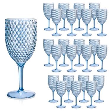 Imagem de 24 peças de taças de vinho de plástico azul 382 g Taças de acrílico reutilizáveis para casamento brindando copos de vinho inquebráveis com haste longa taças de cristal taças de champanhe para bar