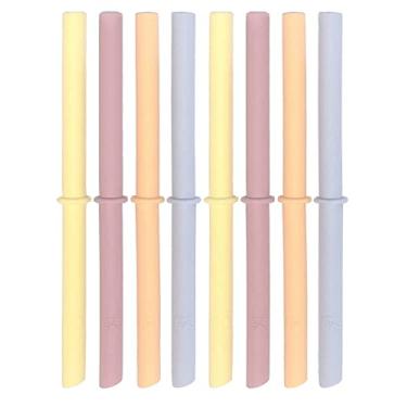 Imagem de Elk and Friends Canudos de silicone reutilizáveis para adultos e crianças com tampa para frascos ou copos de vidro de 340.2 g e 473.6 g | Pacote com 8 canudos | 20 cm de comprimento