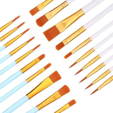 Imagem de Rabbitale Conjunto de 20 pincéis de tinta azul claro e branco - Pincéis de nylon para artistas de cabelo para pintura a óleo, aquarela e acrílico - Ideal para arte em tela, rock e unhas - Ótimo